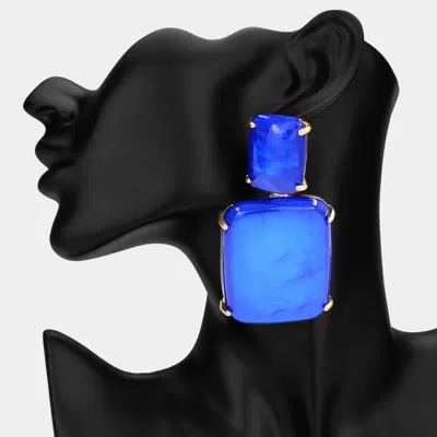 Fashnzfab Bold Marbled Resin Rectangle Drop Statement Earrings In Blue