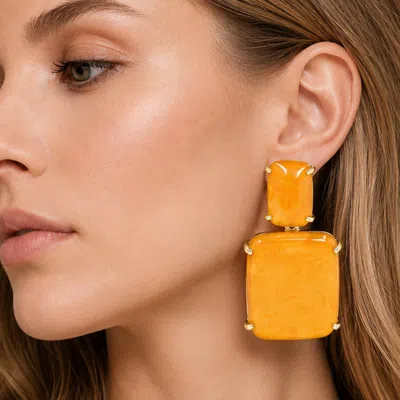 Fashnzfab Bold Marbled Resin Rectangle Drop Statement Earrings In Orange