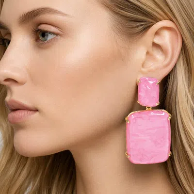 Fashnzfab Bold Marbled Resin Rectangle Drop Statement Earrings In Pink
