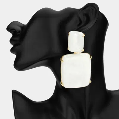 Fashnzfab Bold Marbled Resin Rectangle Drop Statement Earrings In White