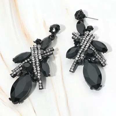 Fashnzfab Bold Marquise Stone Cluster Embellished Drop Statement Evening Earrings In Black