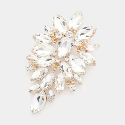 Fashnzfab Bold Marquise Stone Cluster Embellished Pin Brooch In Silver