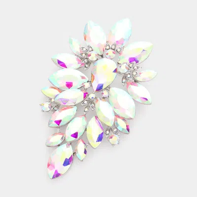 Fashnzfab Bold Marquise Stone Cluster Embellished Pin Brooch In White