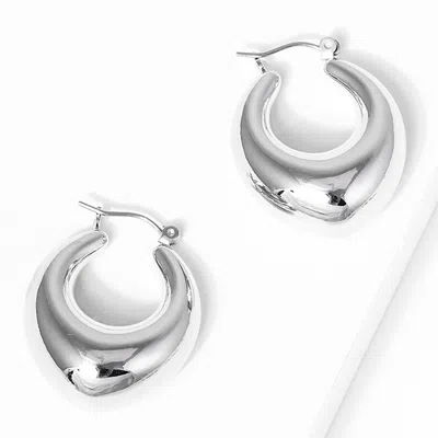 Fashnzfab Bold Metal Abstract Hoop Pin Catch Earrings In Silver