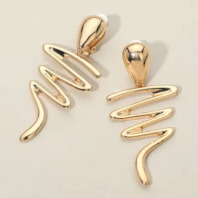 Fashnzfab Bold Metal Abstract Wave Drop Dangle Clip On Earrings In Gold