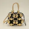 Fashnzfab Bold Metal Ball Beaded Top Handle Mini Crossbody Bag In Gold