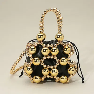 Fashnzfab Bold Metal Ball Beaded Top Handle Mini Crossbody Bag In Gold