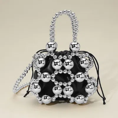 Fashnzfab Bold Metal Ball Beaded Top Handle Mini Crossbody Bag In Silver