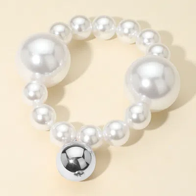Fashnzfab Bold Metal Ball Charm Pearl Beaded Stretch Bracelet Rhodium In Multi