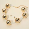 Fashnzfab Bold Metal Ball Pearl Beaded Statement Necklace In Gold