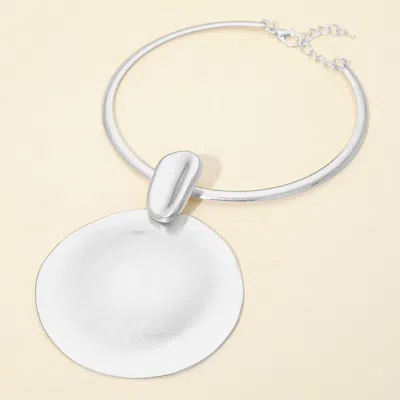 Fashnzfab Bold Metal Disc Accent Statement Necklace In Metallic