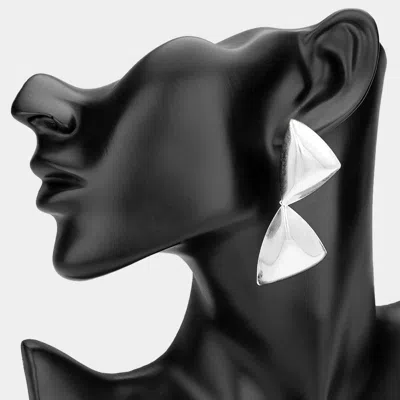 Fashnzfab Bold Metal Double Triangle Link Drop Statement Earrings In Silver
