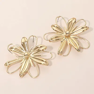 Fashnzfab Bold Metal Floral Statement Earrings In Gold