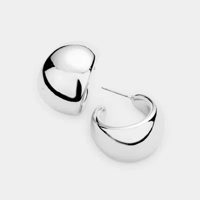 Fashnzfab Bold Metal Half Hoop Earrings - Rhodium In Metallic