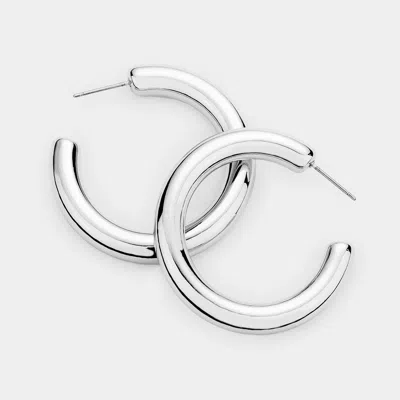 Fashnzfab Bold Metal Half Hoop Earrings Rhodium In Silver
