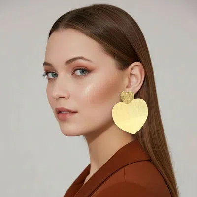Fashnzfab Bold Metal Heart Plated Link Drop Statement Earrings In Gold