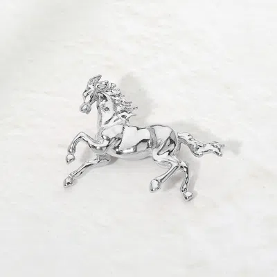 Fashnzfab Bold Metal Horse Pin Brooch In Silver