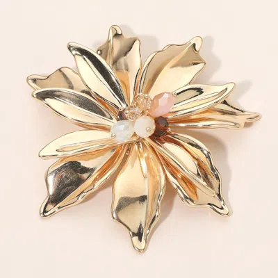 Fashnzfab Bold Metal Petal Floral Statement Pin Brooch In Gold