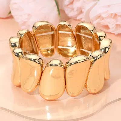 Fashnzfab Bold Metal Sculpted Stretch Bracelet Gold