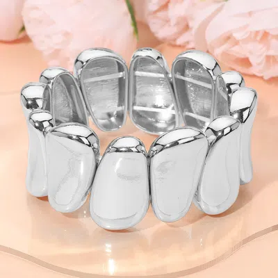 Fashnzfab Bold Metal Sculpted Stretch Bracelet Rhodium In Multi