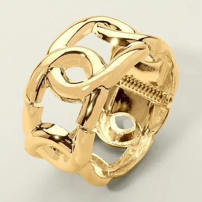 Fashnzfab Bold Metal Sculptural Chain Link Hinged Bangle Bracelet Gold