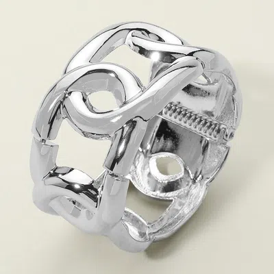 Fashnzfab Bold Metal Sculptural Chain Link Hinged Bangle Bracelet Rhodium In Multi