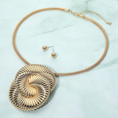 Fashnzfab Bold Metal Spiral Pendant Accent Statement Necklace In Gold