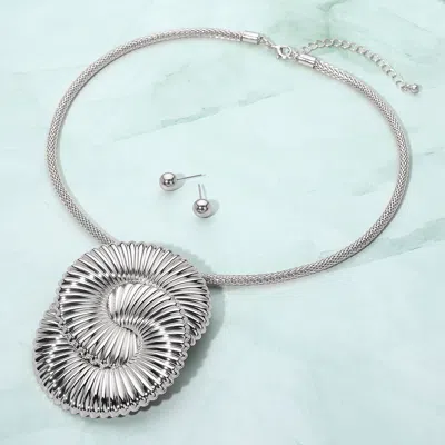 Fashnzfab Bold Metal Spiral Pendant Accent Statement Necklace In Silver