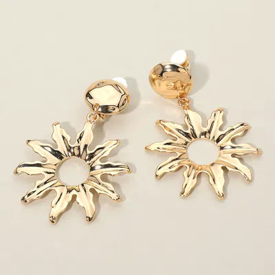 Fashnzfab Bold Metal Sunburst Drop Dangle Statement Clip On Earrings In Gold