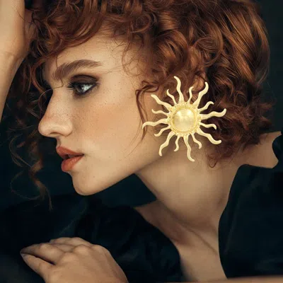 Fashnzfab Bold Metal Sunburst Statement Earrings Gold