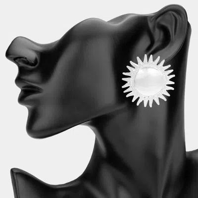 Fashnzfab Bold Metal Sunburst Statement Earrings In Silver