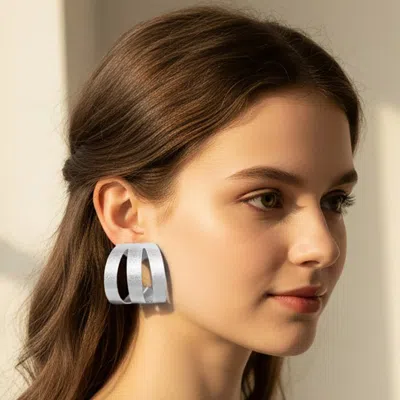 Fashnzfab Bold Metal Wide Split Cuff Earrings In Silver