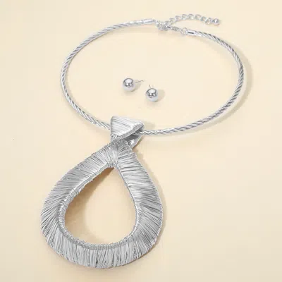 Fashnzfab Bold Metal Wire Wrapped Teardrop Pendant Statement Necklace In Silver