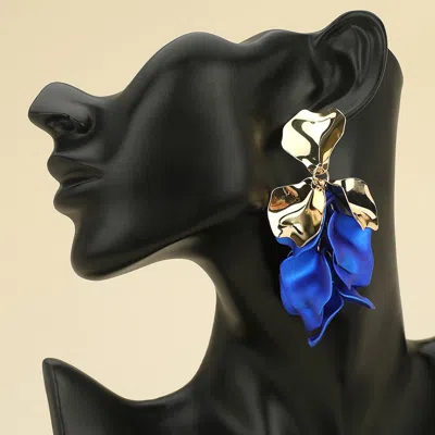 Fashnzfab Bold Metallic Brushed Colored Petal Drop Earrings In Gold