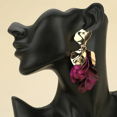 Fashnzfab Bold Metallic Brushed Colored Petal Drop Earrings