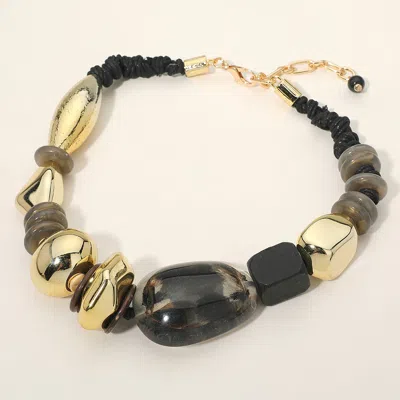 Fashnzfab Bold Mixed Shape Bead Statement Necklace In Black
