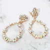 Fashnzfab Bold Mixed Shaped Stone Cluster Embellished Open Teardrop Dangle Evening Clip On Earrings In Multi