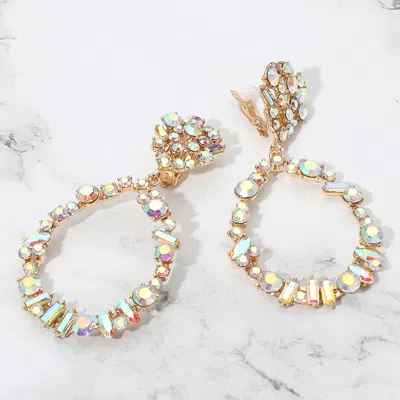 Fashnzfab Bold Mixed Shaped Stone Cluster Embellished Open Teardrop Dangle Evening Clip On Earrings In Silver