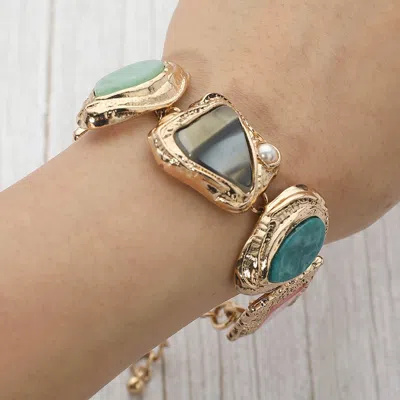 Fashnzfab Bold Mixed Vintage Frame Stone Charm Link Statement Bracelet In Gold