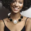 Fashnzfab Bold Modern Two Tone Pearl Beaded Statement Necklace In Gold