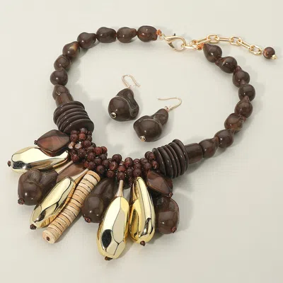 Fashnzfab Bold Multi Charm Beaded Chunky Statement Necklace In Brown