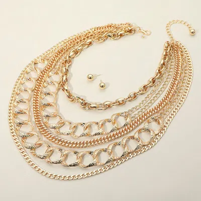 Fashnzfab Kids' Bold Multi Layered Chain Statement Necklace In Brown