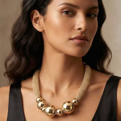 Fashnzfab Bold Multi Metal Ball Beaded Mesh Chain Necklace In Gold