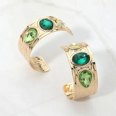 Fashnzfab Bold Multi Stone Embellished Wide Hoop Earrings In Green
