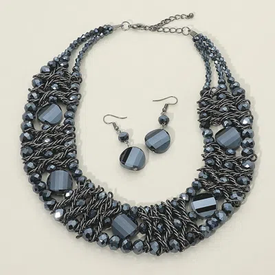 Fashnzfab Bold Multi Strand Beaded Collar Statement Necklace In Blue