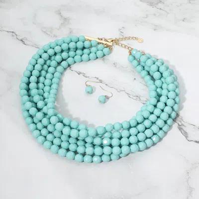 Fashnzfab Bold Multi Strand Beaded Statement Necklace In Blue