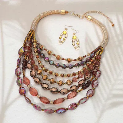 Fashnzfab Bold Multistrand Beaded Statement Necklace In Gray