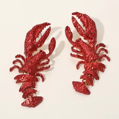 Fashnzfab Bold Ocean Inspired Dangle Design Lobster Statement Earrings In Red