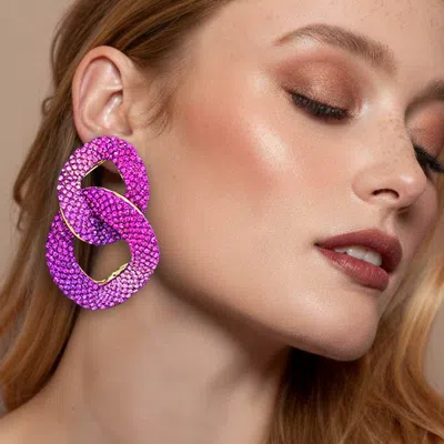 Fashnzfab Bold Ombre Rhinestone Pave Chunky Chain Link Drop Earrings In Purple