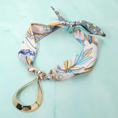 Fashnzfab Bold Open Metal Teardrop Pendant Fabric Scarf Necklace In Gold